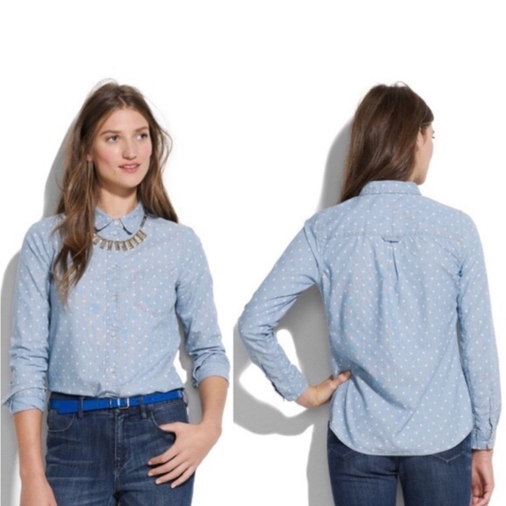Madewell Blue Polka Dot Button-Up Shirt